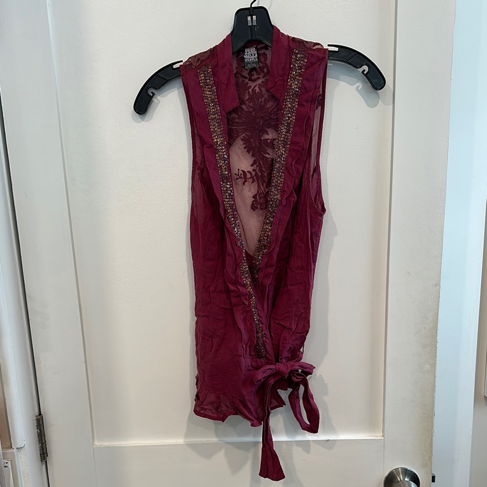 Burgundy Sheer Lace Free People Top